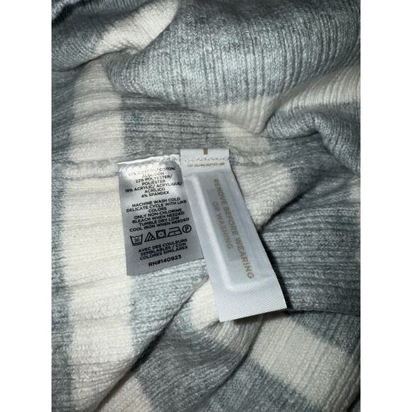Loft NWT grey and white striped ribbed mock neck sweater M - Picture 4 of 8